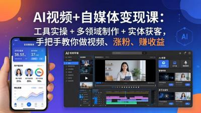 AI视频+自媒体变现课:工具实操 + 多领域制作 + 实体获客,手把手教你做视频、涨粉、赚收益