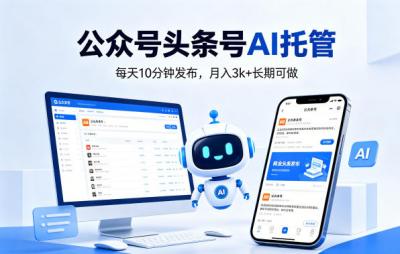 公众号头条号AI托管,我提供作品,你每天10分钟发布,月入3k+长期可做【揭秘】
