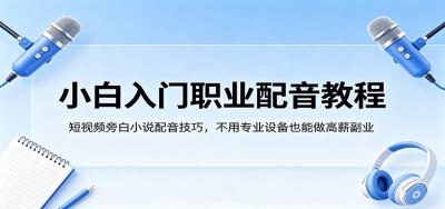 小白入门职业配音教程,短视频旁白小说配音技巧,不用专业设备也能做高薪副业