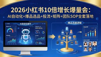 2026小红书10倍增长爆量会:AI自动化+爆品选品+投流+矩阵+团队SOP全套落地