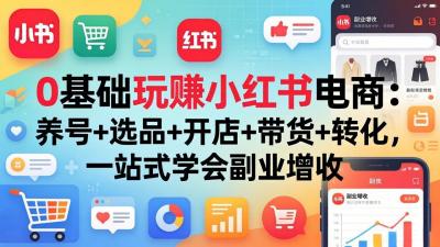 0基础玩赚小红书电商：养号+选品+开店+带货+转化，一站式学会副业增收