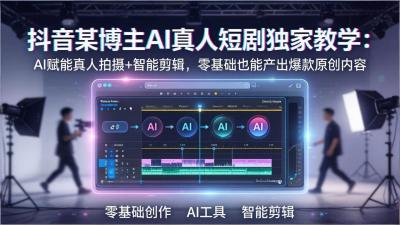 抖音某博主AI真人短剧独家教学:AI赋能真人拍摄+智能剪辑,零基础也能产出爆款原创内