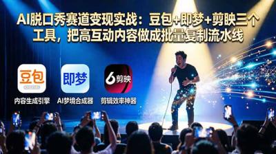 AI脱口秀赛道变现实战:豆包+即梦+剪映三个工具,把高互动内容做成批量复制流水线