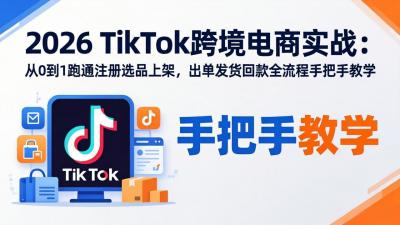 2026TikTok跨境电商实战:从0到1跑通注册选品上架,出单发货回款全流程手把手教学