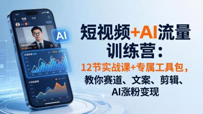短视频+AI流量训练营:12节实战课+专属工具包,教你赛道、文案、剪辑、AI涨粉变现