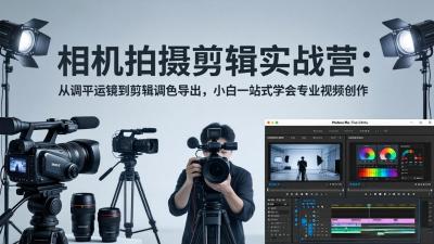 相机拍摄剪辑实战营:从调平运镜到剪辑调色导出,小白一站式学会专业视频创作