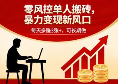 零风控单人搬砖,暴力变现新风口,每天多賺3张+,可长期做【揭秘】