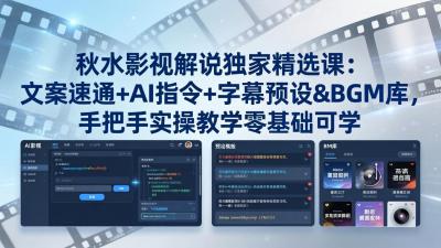 秋水影视解说独家精选课:文案速通+AI指令+字幕预设+BGM库,手把手实操教学零基础可学