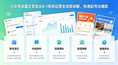 公众号流量主变现从0-1系统运营全流程讲解，快速起号出爆款