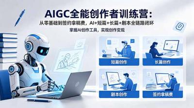 AIGC全能创作者训练营:从零基础到签约拿稿费,AI+短篇+长篇+剧本全链路闭环