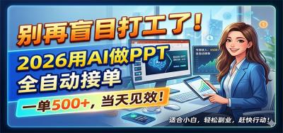 别再盲目打工了!2026用AI做PPT全自动接单,一单5张+,当天见效!
