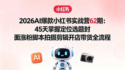 2026AI爆款小红书实战营62期:45天掌握定位选题封面涨粉脚本拍摄剪辑开店带货全流程