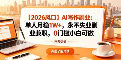 【2026风口】AI写作副业:单人月稳1W+,永不失业副业兼职,0门槛小白可做【揭秘】