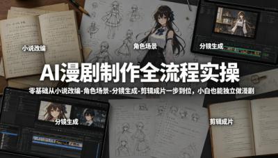AI漫剧制作全流程实操,零基础从小说改编-角色场景-分镜生成-剪辑成片一步到位,小白也能独立做漫剧