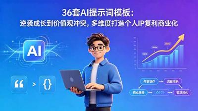 36套AI提示词模板:逆袭成长到价值观冲突,多维度打造个人IP复利商业化