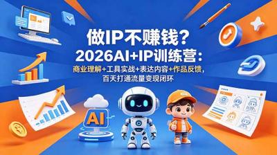 做IP不赚钱?2026AI+IP训练营:商业理解+工具实战+表达内容+作品反馈,百天打通流量变现闭环