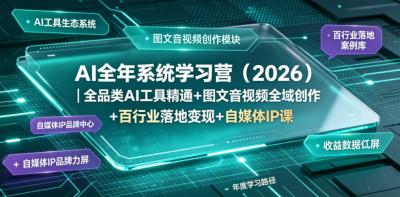AI全年系统学习营(2026)|全品类AI工具精通+图文音视频全域创作+百行业落地变现+自媒体IP打造年度进阶大课