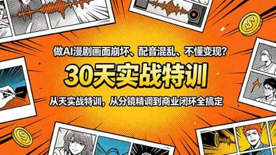 做AI漫剧画面崩坏、配音混乱、不懂变现?30天实战特训,从分镜精调到商业闭环全搞定