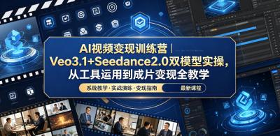 AI视频变现训练营|Veo3.1+Seedance2.0双模型实操,从工具运用到成片变现全教学