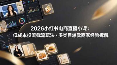 2026小红书电商直播小课,低成本投流截流玩法,多类目爆款商家经验完整拆解教学