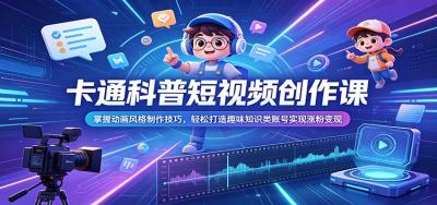 卡通科普短视频创作课:掌握动画风格制作技巧,轻松打造趣味知识类账号实现涨粉变现