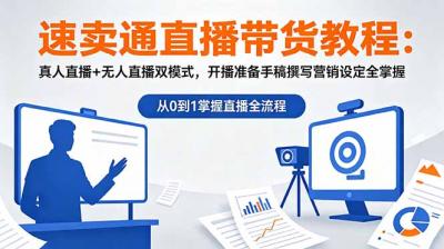 速卖通直播带货教程:真人直播+无人直播双模式,开播准备手稿撰写营销设定全掌握