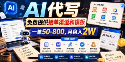 AI代写,免费提供接单渠道和模板,一单50-800,月稳入2W【揭秘】