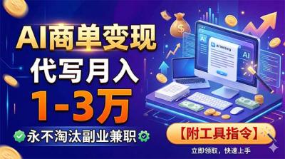 AI商单变现,靠代写月入1-3万,永不淘汰副业兼职【附工具指令】