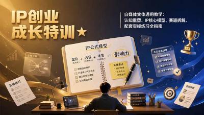 IP创业成长特训★自媒体实体通用教学：认知重塑、IP核心模型、赛道拆解、配套实操练习全指南