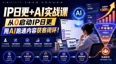 IP日更+AI实战课,从0启动IP日更,IP置顶视频制作+100条选题库搭建+10条日更规划,用AI跑通内容获客闭环!
