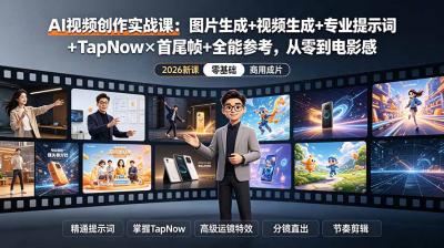 AI视频创作实战课：图片生成+视频生成+专业提示词+TapNow×首尾帧+全能参考，从零到电影感成片