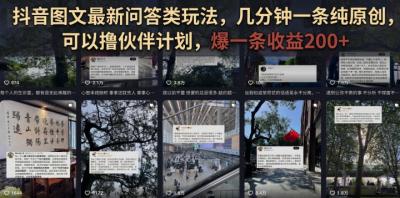 抖音图文最新问答类玩法，几分钟一条纯原创，可以撸伙伴计划，爆一条收益200+