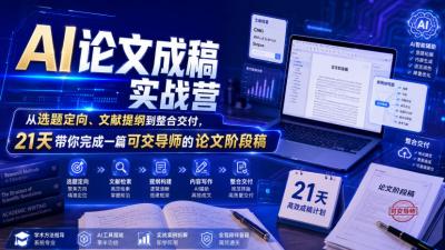 AI论文成稿实战营，从选题定向、文献提纲到整合交付，21天带你完成一篇可交导师的论文阶段稿
