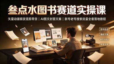 叁点水图书赛道实操课|矢量动画银发混剪带货,AI图文封面文案,新号老号搜索流量全套落地教程