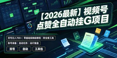 【2026最新】视频号点赞全自动挂G项目,双号日入700+,零基础保姆级教程(附全套工具)【揭秘】