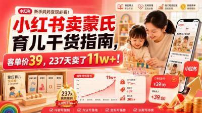 小红书卖蒙氏育儿干货指南,客单价39,237天卖了11w+!