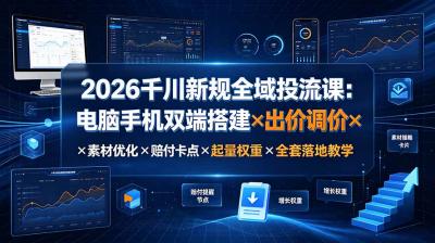 2026千川新规全域投流课:电脑手机双端搭建×出价调价×素材优化×赔付卡点×起量权重×全套落地教学