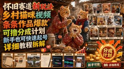 怀旧赛道新玩法,乡村猫咪视频,条条作品爆款,可撸分成计划,新手也可快速起号,详细教程拆解
