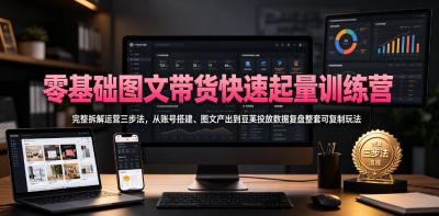 零基础图文带货快速起量训练营,完整拆解运营三步法,从账号搭建、图文产出到豆荚投放数据复盘整套可复制玩法