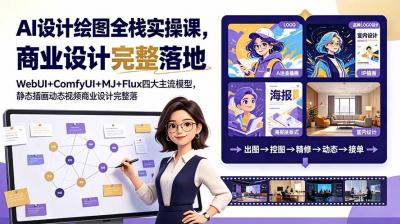 AI设计绘图全栈实操课,WebUI+ComfyUI+MJ+Flux四大主流模型,静态插画动态视频商业设计完整落地教程