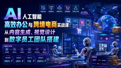 AI人工智能高效办公与跨境电商实战课:从内容生成、视觉设计到数字员工团队搭建