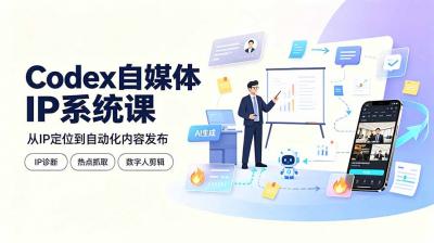 Codex自媒体IP系统课:IP诊断/热点抓取/IP蒸馏 Skill,爆款复刻数字人多平台自动发布教程