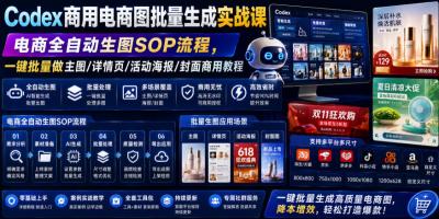 Codex商用电商图批量生成实战课|电商全自动生图SOP流程,一键批量做主图/详情页/活动海报/封面商用教程