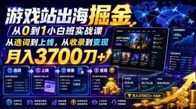 游戏站出海掘金从0到1小白实战课,从选词到上线,从收录到变现,月入3700刀+