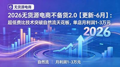 2026无货源电商不备货2.0【更新-7月】:超低费比技术突破自然流天花板,单店月利润1-3万元