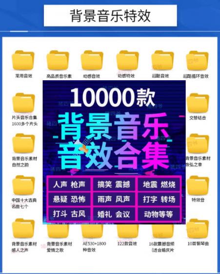 宝藏级音效素材包!10000+款背景音乐音效素材合集,自然片头婚礼会议常用音效包,分类清晰