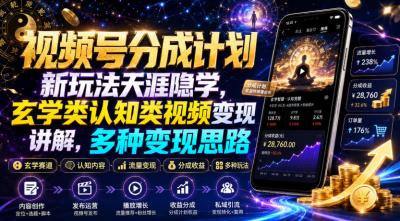 视频号分成计划新玩法天涯隐学,玄学类认知类视频变现讲解,多种变现思路
