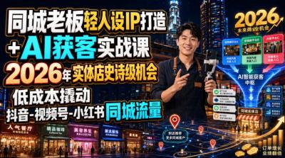同城老板轻人设IP打造+AI获客实战课,2026年实体店史诗级机会,低成本撬动抖音-视频号-小红书同城流量