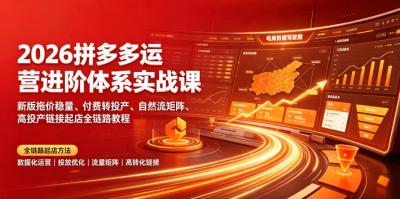 2026拼多多运营进阶体系实战课|新版拖价稳量、付费转投产、自然流矩阵、高投产链接起店全链路教程