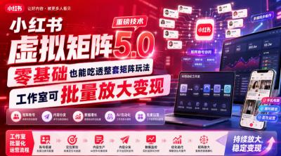 小红书虚拟矩阵5.0重磅技术,零基础也能吃透整套矩阵玩法,工作室可批量放大变现